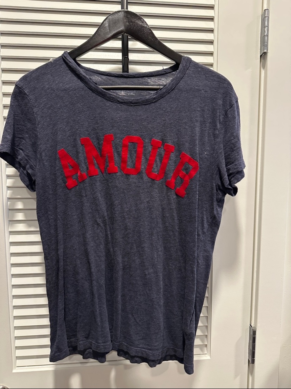 Zadig & Voltaire Navy Blue Tee with Red AMOUR in Velour